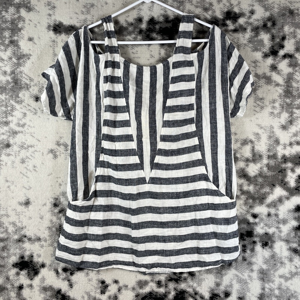 Soft Surroundings Cold Shoulder Blouse Womens Size Extra Large Striped Woven